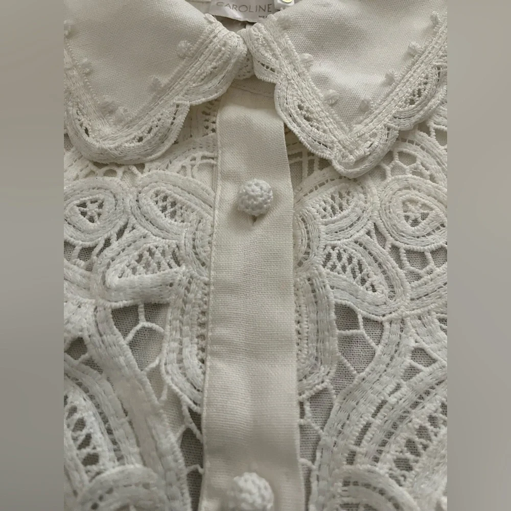 NWT Caroline Constas Ivory Battenburg Lace Button-Up.  Size Large - Picture 3 of 7